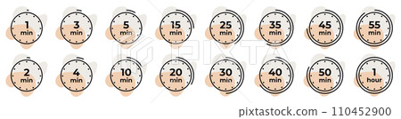 Timer, clock, stopwatch isolated set icons. Countdown timer symbol icon set. Vector illustration 110452900