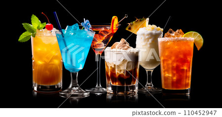 Set and collection of classic alcohol cocktails or mocktail isolated on white background with fresh summer fruits 110452947
