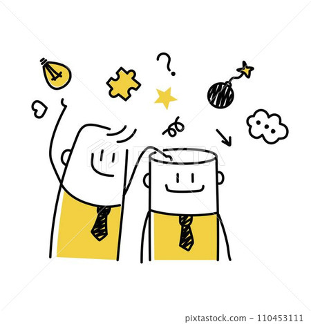 Stickman, businessman puts things in order in his head. Clear your brain concept. Stickman, businessman puts things in order in his head. Clear your brain concept. 110453111
