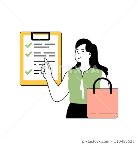 Beauty salon concept with cartoon people in flat design for web. Woman planning in list visit to hairdresser and beautician studio. Vector illustration for social media banner, marketing material. 110453525