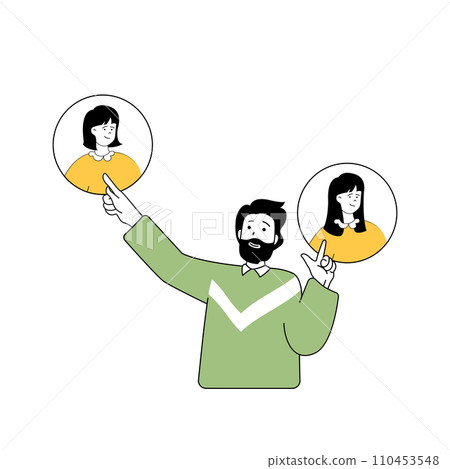 Beauty salon concept with cartoon people in flat design for web. Man working as hairdresser and making hairstyle makeover to client. Vector illustration for social media banner, marketing material. Beauty salon concept with cartoon people in flat design for web. Man working as hairdresser and making hairstyle makeover to client. Vector illustration for social media banner, marketing material. 110453548