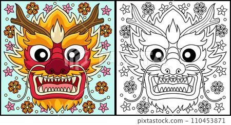 Year of the Dragon Face Coloring Page Illustration Year of the Dragon Face Coloring Page Illustration 110453871