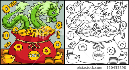 Year of the Dragon Money Coloring Illustration Year of the Dragon Money Coloring Illustration 110453898
