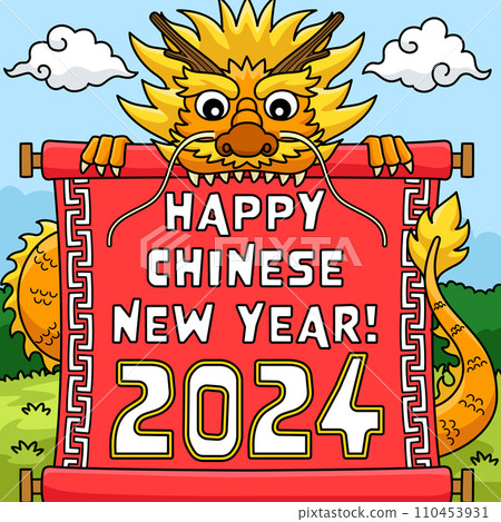 Happy Chinese Year 2024 Colored Cartoon Happy Chinese Year 2024 Colored Cartoon 110453931