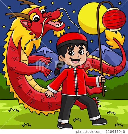 Year of the Dragon Chinese Boy Colored Cartoon Year of the Dragon Chinese Boy Colored Cartoon 110453940