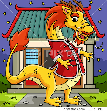 Year of the Dragon with Chinese Dress Colored Year of the Dragon with Chinese Dress Colored 110453948