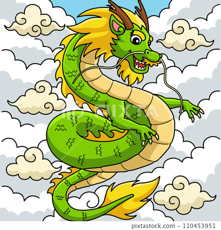 Year of the Dragon with Clouds Colored Cartoon  110453951
