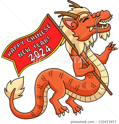 Year of the Dragon Holding a Flag Cartoon Clipart Year of the Dragon Holding a Flag Cartoon Clipart 110453957