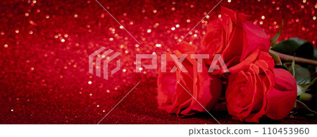 Bouquet of red roses on shiny bokeh background. Valentine's day concept, place for text. 110453960