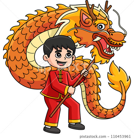 Year of the Dragon Dance Kids Cartoon Clipart  110453961