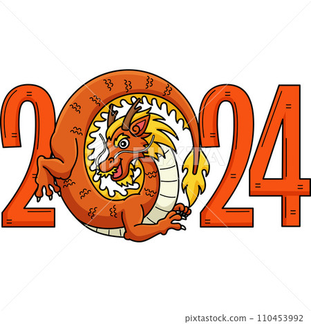 2024 Year of the Dragon Cartoon Colored Clipart  110453992