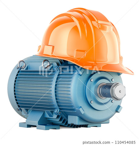 Industrial Electric Motor with Construction Hard Hat, 3D rendering 110454085