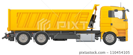 Tipper Truck, dump truck, side view. 3D rendering Tipper Truck, dump truck, side view. 3D rendering 110454105