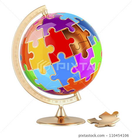 World Globe from multicolored puzzles, 3D rendering World Globe from multicolored puzzles, 3D rendering 110454106