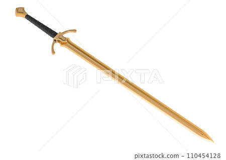 Squire Sword from brass, copper or golden. 3D rendering Squire Sword from brass, copper or golden. 3D rendering 110454128