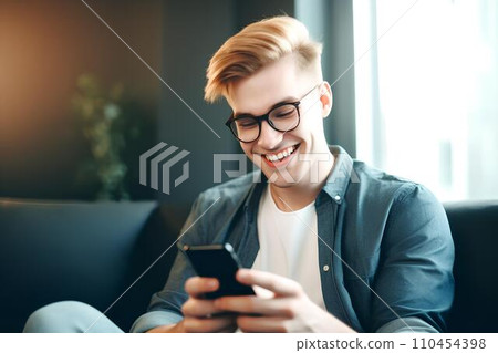 Man playing smartphone game AI generated 110454398