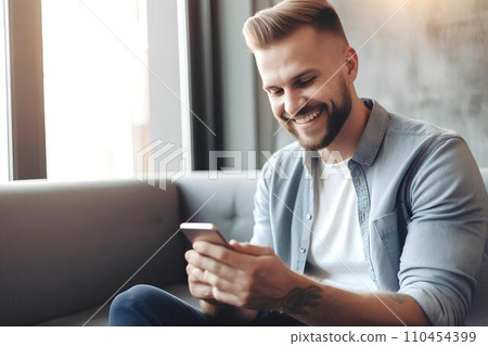Man playing smartphone game AI generated 110454399