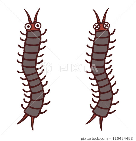 Cute illustration set of energetic centipedes and defeated centipedes Cute illustration set of energetic centipedes and defeated centipedes 110454498