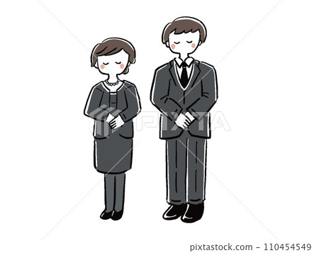 穿著喪服的男女鞠躬,全身,手繪風格插畫集 穿著喪服的男女鞠躬,全身,手繪風格插畫集 110454549