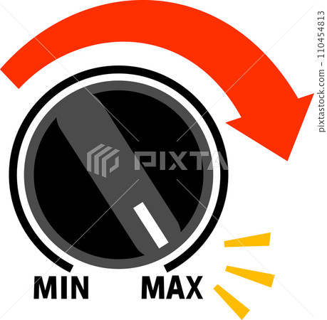 Volume adjustment dial turned to maximum 110454813