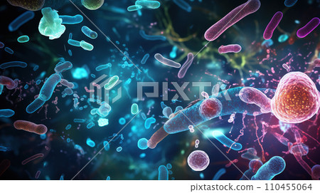 Escherichia coli. 3D illustration of Gram-negative rod-shaped bacteria with a single polar flagellum. 110455064