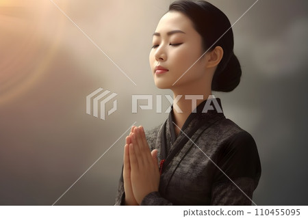Japanese women praying 11 AI generated images 110455095