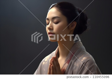 Japanese woman praying 1 AI generated image 110455096