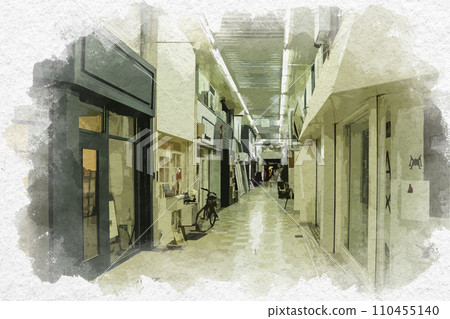 Watercolor style Fukui city JR Fukui station west exit Shinei shopping district Fukui city, Fukui prefecture 110455140