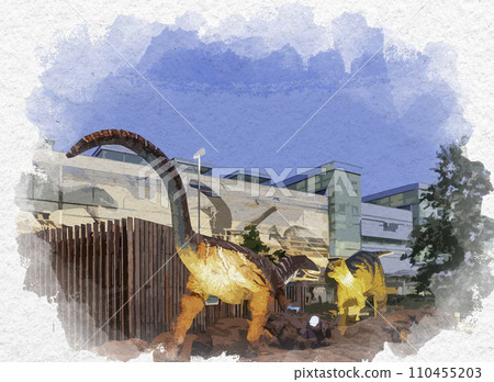 水彩風格福井市 JR 福井站西口站旋轉 福井縣福井市 110455203