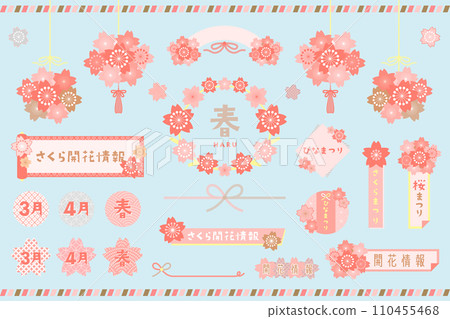 Vector illustration set of cherry blossom frame and flower ball 110455468
