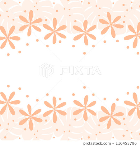 Abstract double sided flower frame with top and bottom borders with copy space in trendy Peach Fuzz 110455796