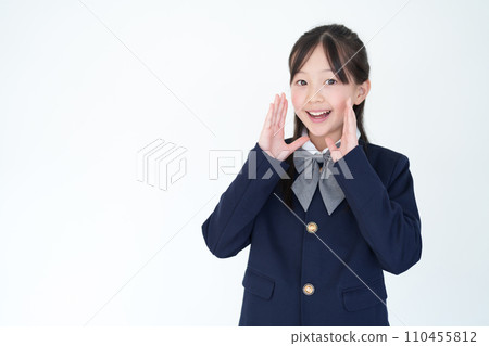 Elementary school girl making a sound Elementary school girl making a sound 110455812