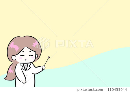 一位身穿白大褂微笑的女士給出解釋的插圖,空白 一位身穿白大褂微笑的女士給出解釋的插圖,空白 110455944