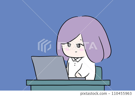 一個女人在辦公桌前工作的插圖 一個女人在辦公桌前工作的插圖 110455963