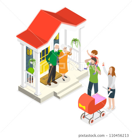 3D Isometric Flat Vector Illustration of Set Of People Leaving Home. Item 2 3D Isometric Flat Vector Illustration of Set Of People Leaving Home. Item 2 110456213