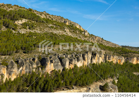 Panoramic view of Serrania de Cuenca at Una in Spain. Hiking trails La Raya and El Escaleron in Una Panoramic view of Serrania de Cuenca at Una in Spain. Hiking trails La Raya and El Escaleron in Una 110456414