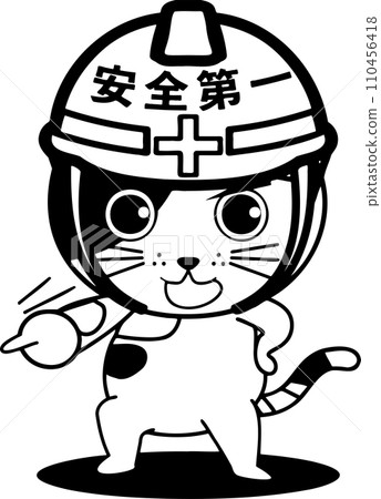 貓指向安全第一的線條畫插圖 110456418