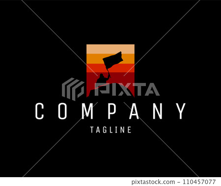 premium vector design of climber holding flag on top of mountain. Protected by stunning sunset views from the top of the cloud mountain. best for logo, badge, emblem, icon, sticker design. premium vector design of climber holding flag on top of mountain. Protected by stunning sunset views from the top of the cloud mountain. best for logo, badge, emblem, icon, sticker design. 110457077