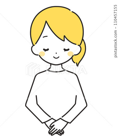 Yellow | Woman bowing with a smile | Casual clothes 110457155