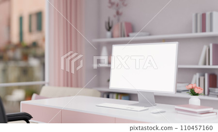 A beautiful pink girlie office room with a...-插圖素材 [110457160] - PIXTA圖庫