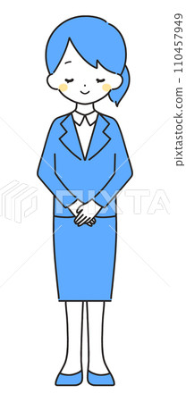 藍色 | 微笑著鞠躬的女人 | 西裝 藍色 | 微笑著鞠躬的女人 | 西裝 110457949