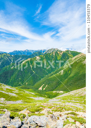 Climbing Mt. Jonendake in summer (view towards Mt. Otendake from the summit of Mt. Jonendake) 110458379