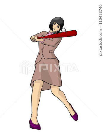 Illustration of a business woman batting in a suit and pumps 110458746