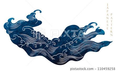 Blue brush stroke texture with Japanese ocean - Stock