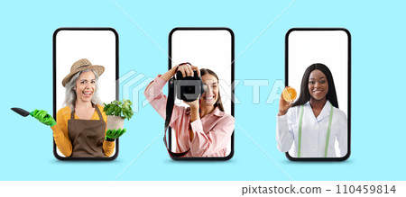 Creative Collage With People Of Different Professions Looking Out Of Smartphones Creative Collage With People Of Different Professions Looking Out Of Smartphones 110459814