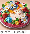 Fruits and vanilla custard cake on round table 110460186