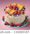Fruits and vanilla custard cake on round table 110460187