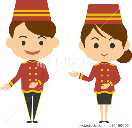 Image illustration set of bellboy and bellgirl giving guidance 110460605