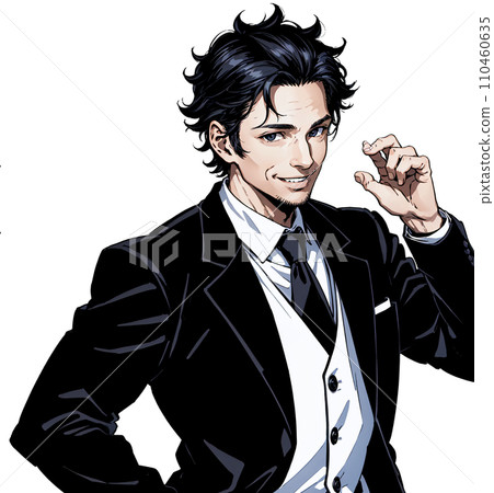 Illustration of a man in his 40s wearing a suit 110460635