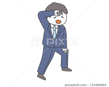 Full body illustration of a man wiping sweat in a suit 110460668